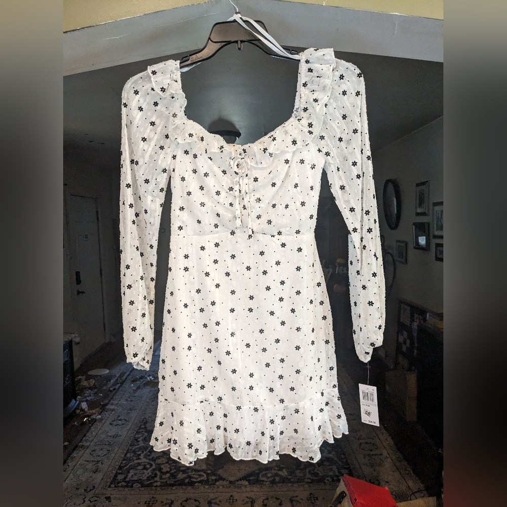 City Studio dress, size 1, white with black flowers, NWT